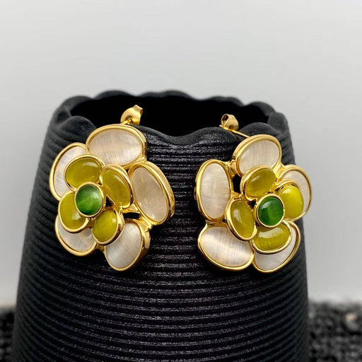18K Gold Plated Stainless Steel Flower Post Earrings - FGS