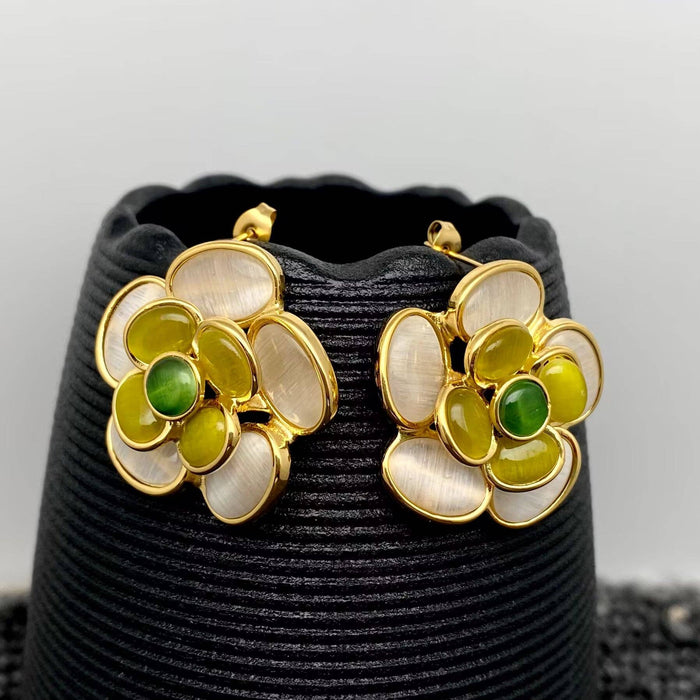 18K Gold Plated Stainless Steel Flower Post Earrings - FGS