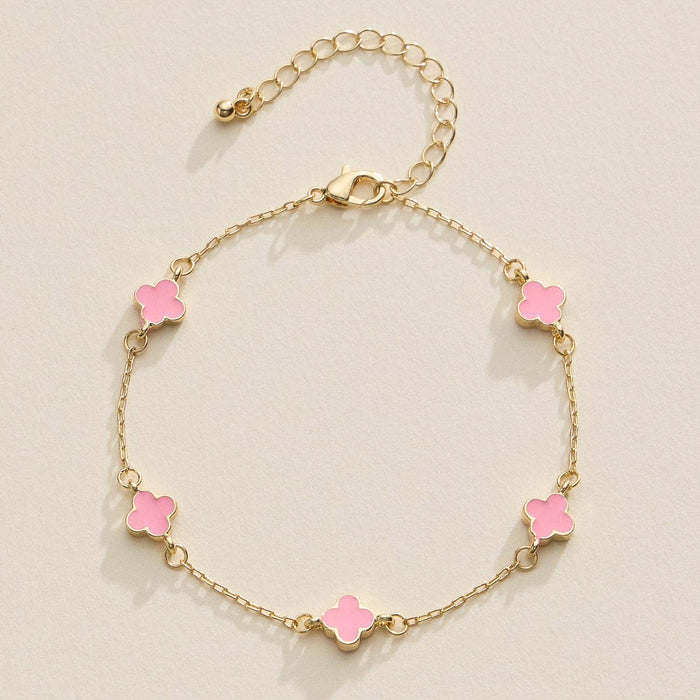 Gold Clover Charm Bracelet with Enamel Accents