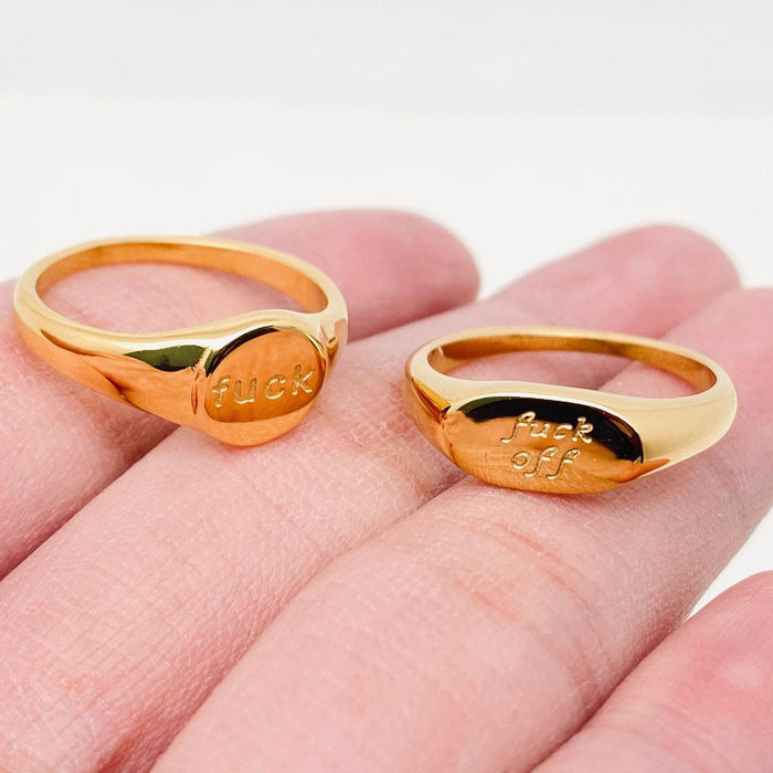 Geometric "fuck off"18K Gold Plated Stainless Steel Ring