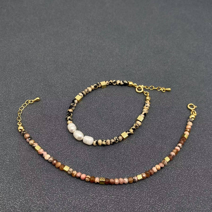 Natural Stone & Pearl Beaded 18K Gold Plated Bracelet