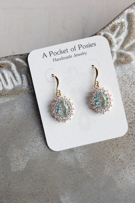 Aqua Glass Earrings | Sparkling Oval Drops