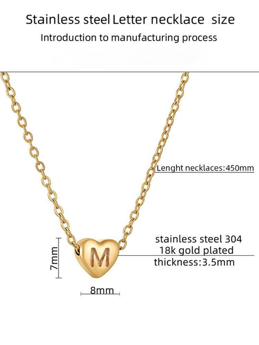 Stainless Steel Heart-shaped Alphabet Pendant Necklace
