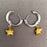 CZ Inlaid Star Two Tone 18K Golden SS Huggie Earrings-FGS/MS