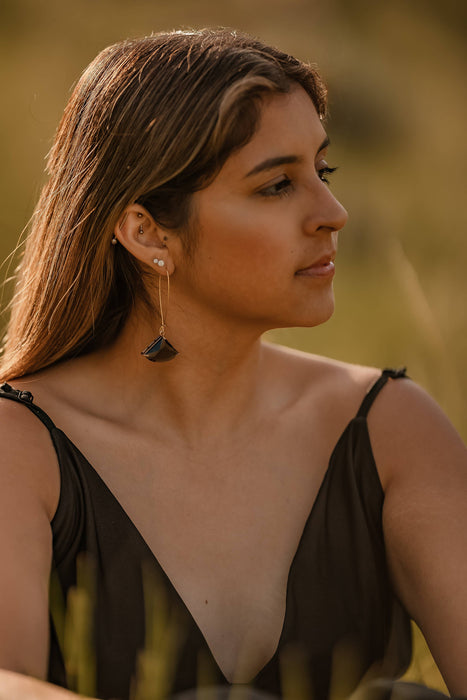 Large Brown Glass Earrings | Long Gold Earrings