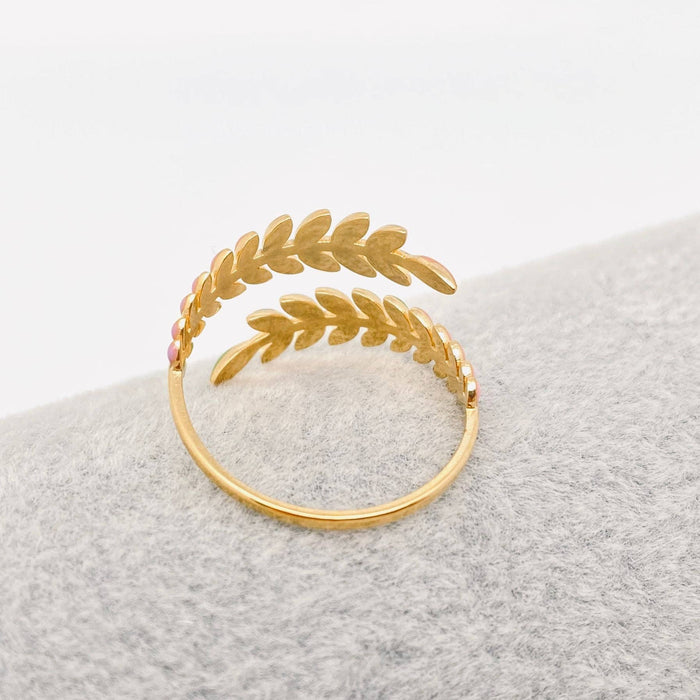 Enamel Leaf Shape 18K Gold Plated Stainless Steel Ring