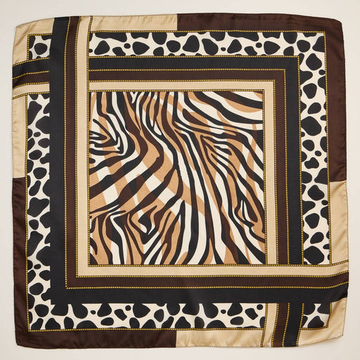 Animal Print Silk-Feel Square Scarf – Zebra & Leopard