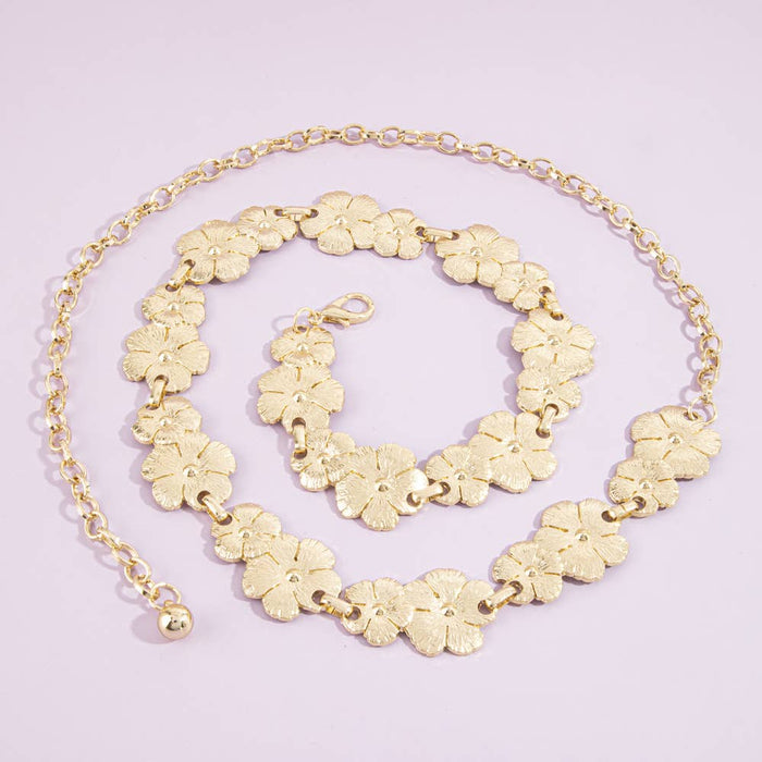 Textured Flower Link Chain Belt