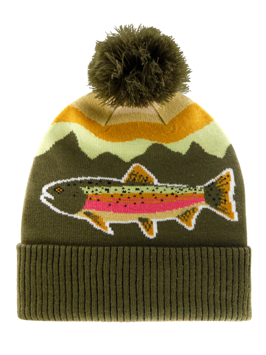 Rainbow Trout Knit Beanie Hat with Pom