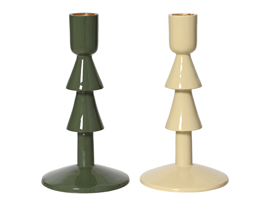 Candle Holder Aluminum Green/Cream
