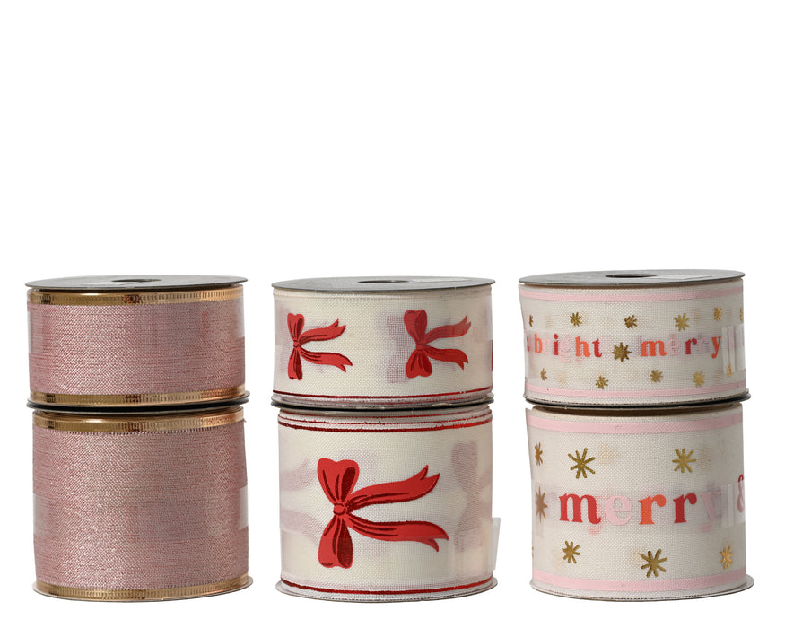 Ribbon Pink/Gold - White Red Bow - Merry & Bright Wide & Narrow