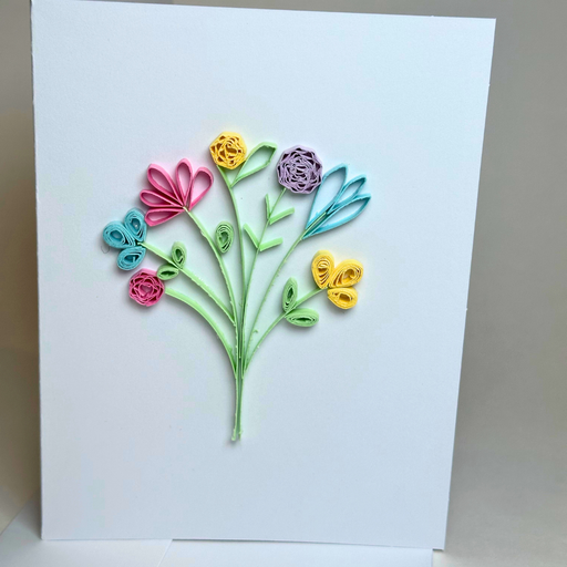 Spring Flower Bouquet - Pastel Paper Quilled Greeting Card