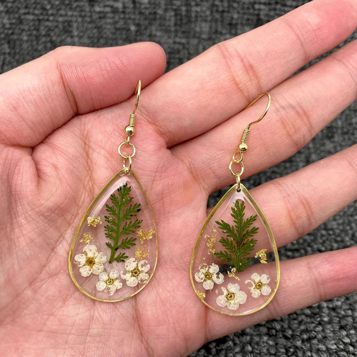 Dried Flowers Floral Drop Shaped Dangle Earrings