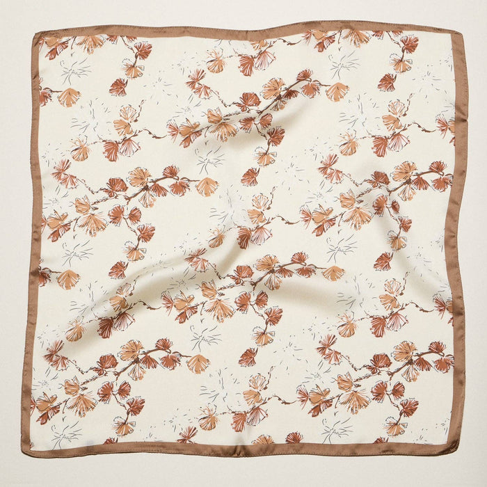 Delicate Floral Branch Square Scarf | Soft Botanical Print Silk-Feel Scarf