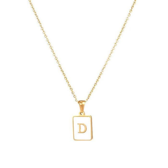 Mio Queena - Square Initial 18K Gold-plated Stainless Steel Necklace: Golden T (including chain)