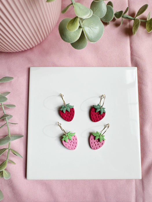 Strawberry Hoops | Polymer Clay Earrings