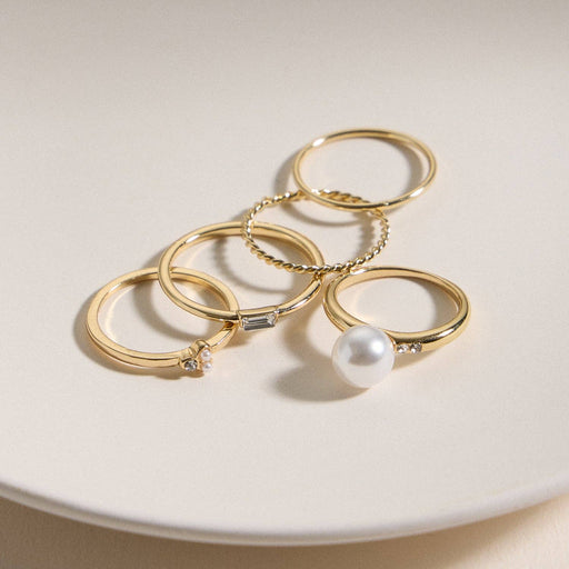 Gold Pearl Accent Ring Set