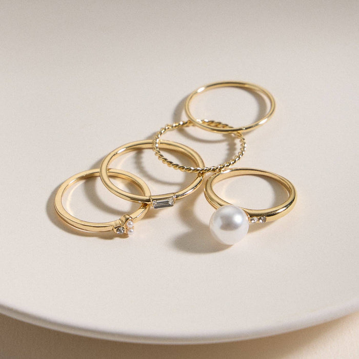 Gold Pearl Accent Ring Set