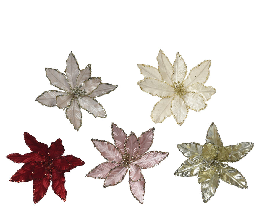 Orn. Poinsettia Clip Assorted