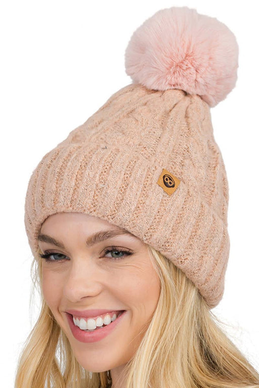 Variegated Cable Knitted Fuzzy Fleece Lined Beanie