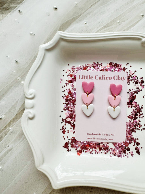 Triple Heart Dangles | Polymer Clay Earrings