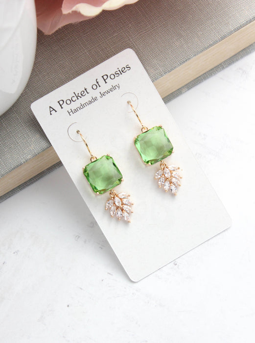 Art Deco Earrings | Leaf Green | Glass Leaf Earrings