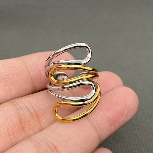 Two Tone Irregular Line 18K Gold Plated S.Steel Ring