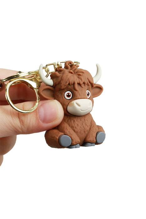Cute Baby Highland Cow 3D Charm Lanyard Key Chain
