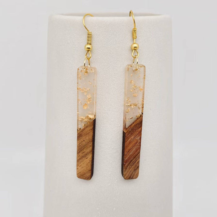 Geometric Shape Resin Wooden Stick Dangle Earrings