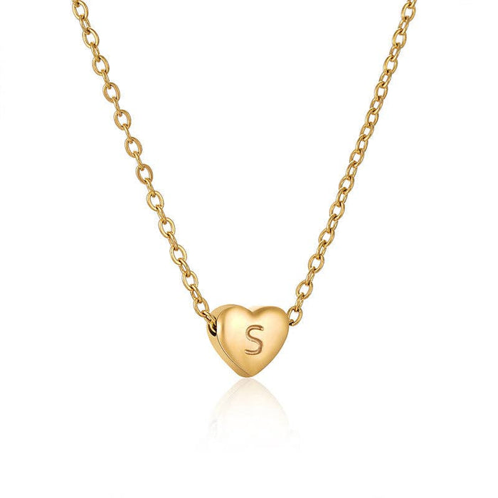 Stainless Steel Heart-shaped Alphabet Pendant Necklace