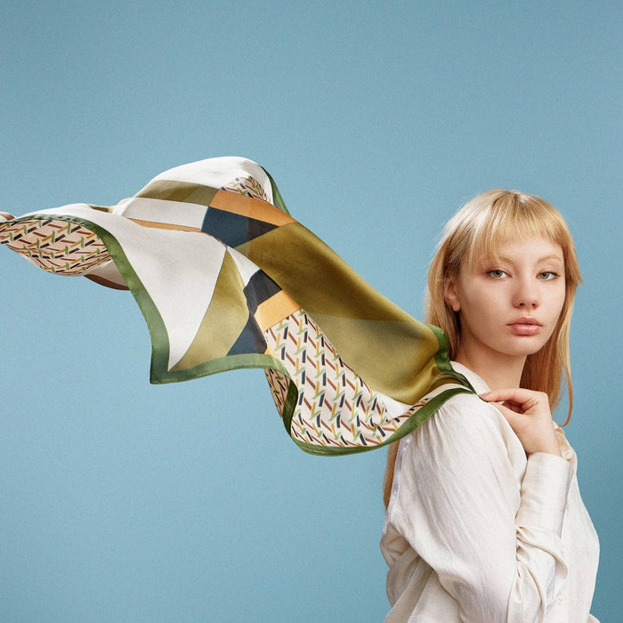 Geometric Square Scarf | Modern Abstract Print with Contrast Border