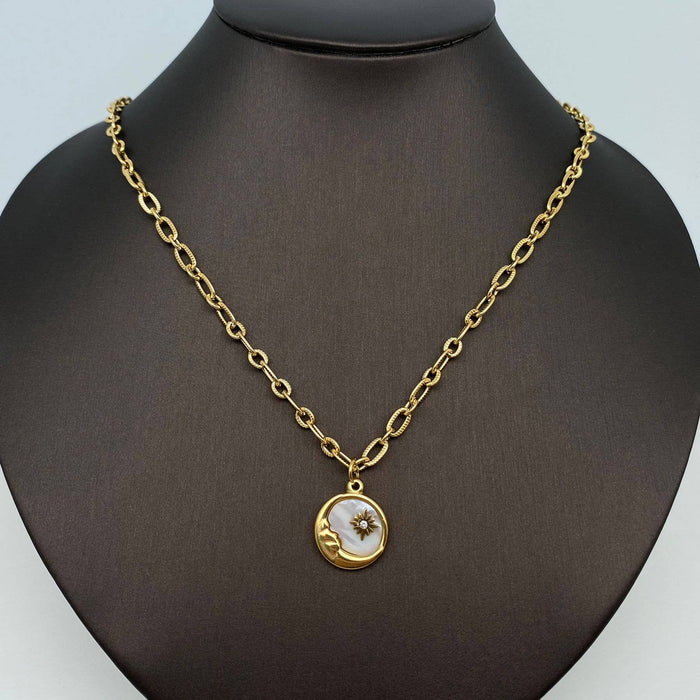 Sun Moon Round Stainless Steel Pendant Necklace - FGS/MS
