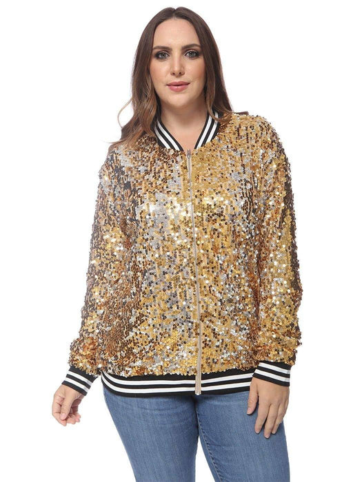 Plus Size Sequin Bomber Jacket