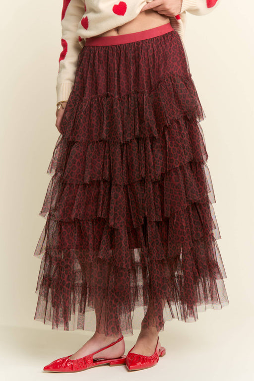 TIERED TULLE MESH MAXI-MIDI SKIRT