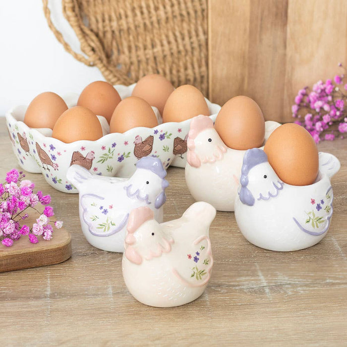 Floral Hen Chicken Shaped Salt and Pepper Shakers