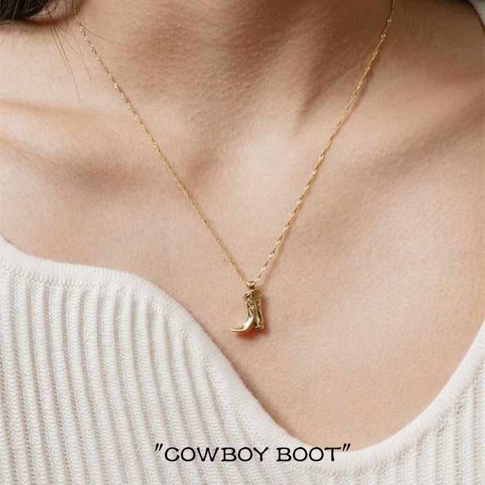 CowGirl Costal Dainty Boot Necklace 14K Steel "Kick ASS"