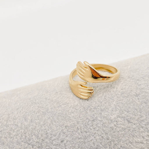 Mio Queena - Hands Cuddling Gold Plated Stainless Steel Adjustable Ring