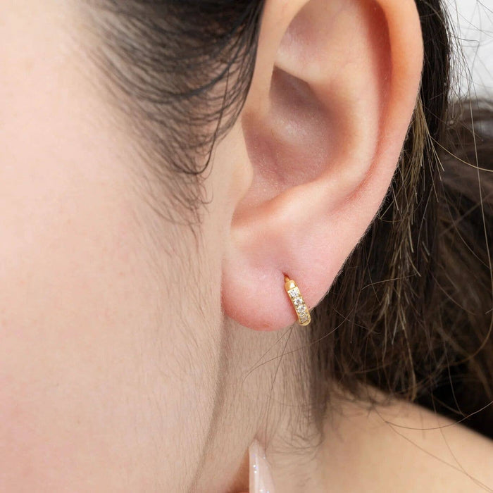 14K Gold Filled PLUS CZ Stone Huggie Earrings