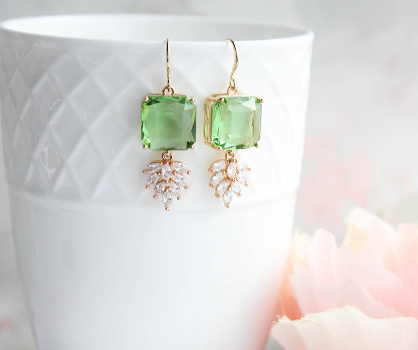 Art Deco Earrings | Leaf Green | Glass Leaf Earrings