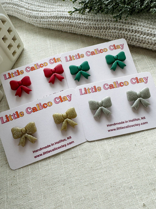 Holiday Bow Studs | Polymer Clay Earrings 