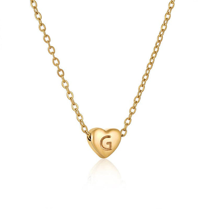 Stainless Steel Heart-shaped Alphabet Pendant Necklace