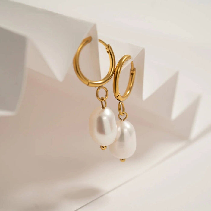 18K Gold PVD Freshwater Pearl Huggie Earrings