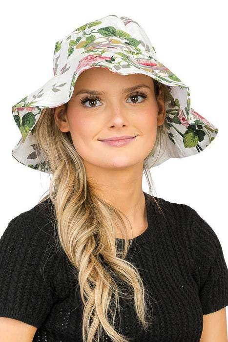 Flower Design Bucket Style Big Brim Both-Side Sun Hat