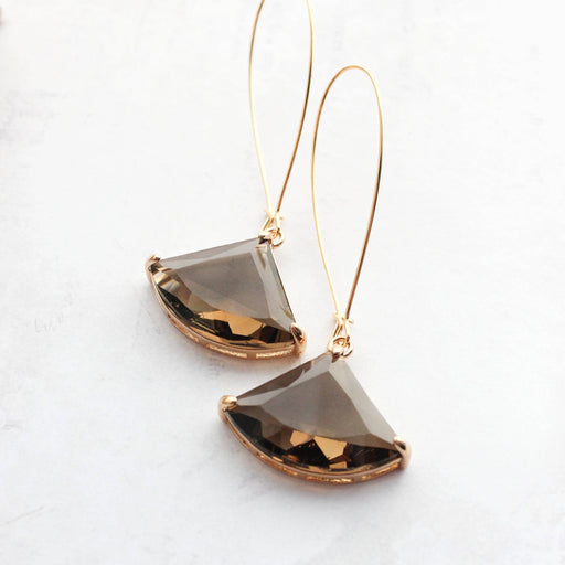 Large Brown Glass Earrings | Long Gold Earrings