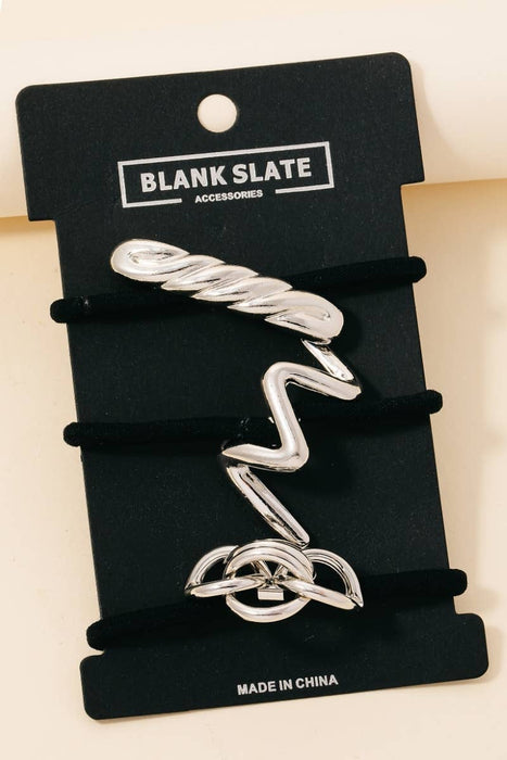 Mixed 3Pc Metallic Charms Hair Tie Set