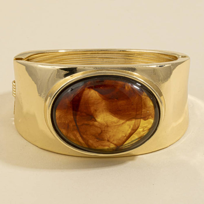 Oval Cabochon Wide Cuff Bracelet
