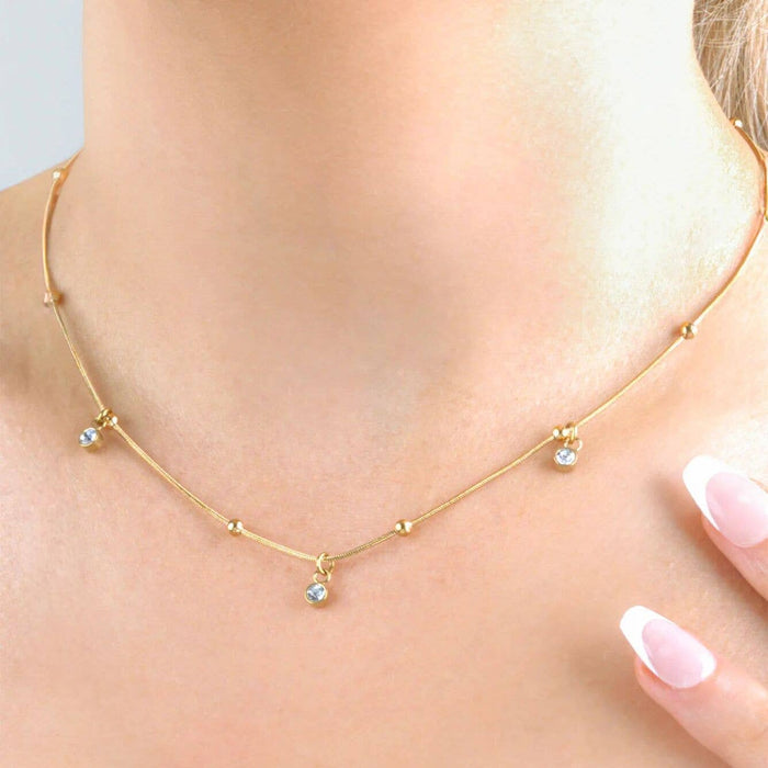 18K Gold PVD Stainless Steel Dangle Stone Necklace