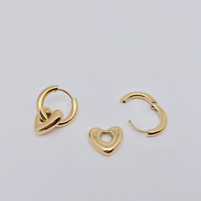 Heart 18K Gold Plated Stainless Steel Huggie Earrings