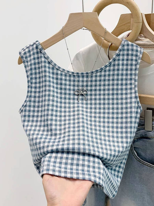 Gingham Bow-Tie Back Sleeveless Top