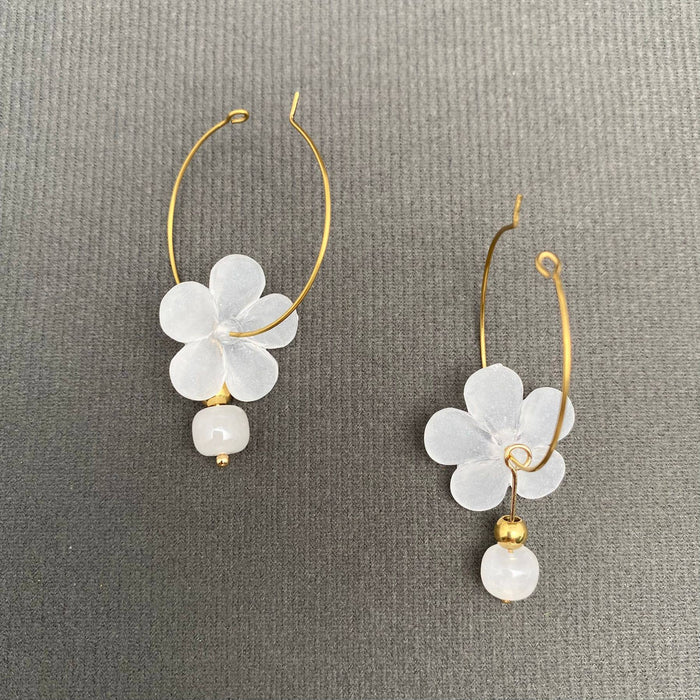 Resin Flower 18K Gold Plated S.Steel hoop Earrings